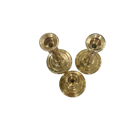 3 Vintage Baldwin Polished Brass Candlestick Holder Set ( 7”, 4.75) Table Décor - Picture 4 of 15